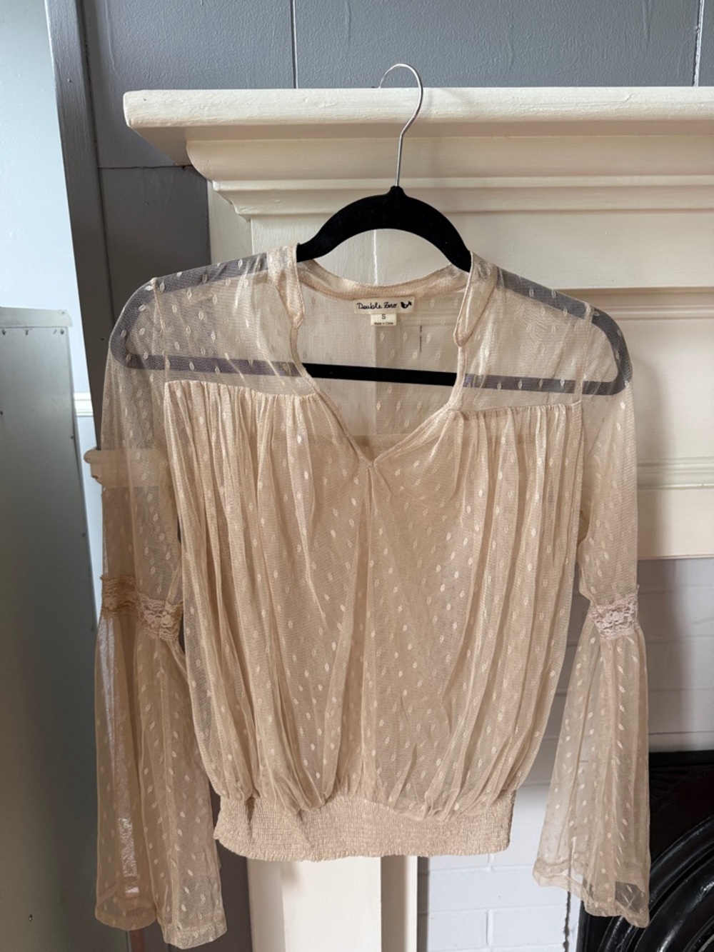 Double Zero Sheer Dot Swiss Cream Blouse